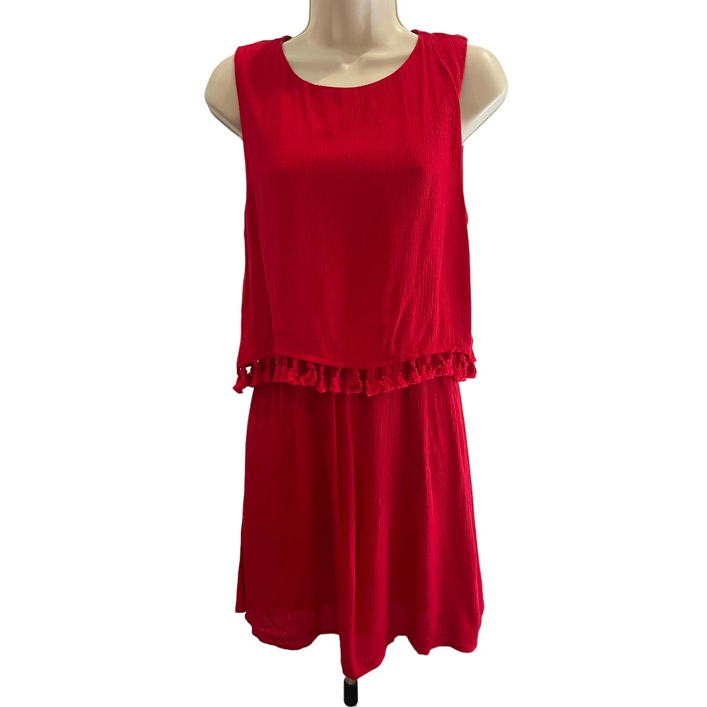 Miami Women's Red Tassel Key Hole Back Sleeveless Dress Size Medium #1532